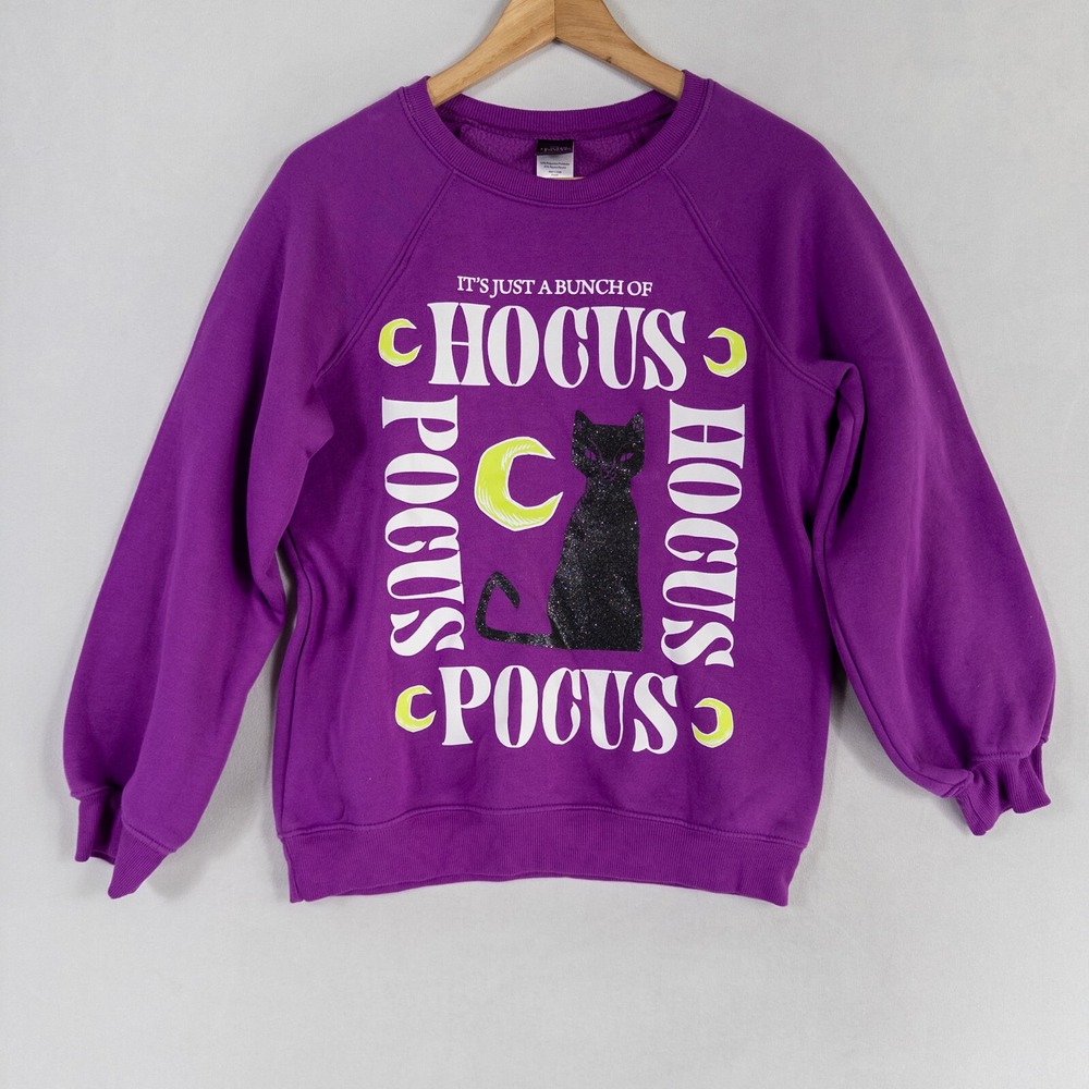 Hocus Pocus Sweatshirt Juniors Small Purple Graphic Print Double Sided Pullover